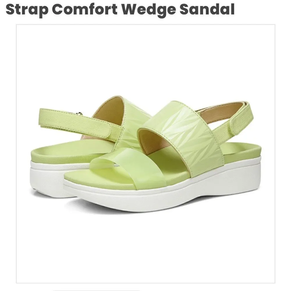 Nwt Vionic “Karleen”lime green leather & transparent platform sandals.